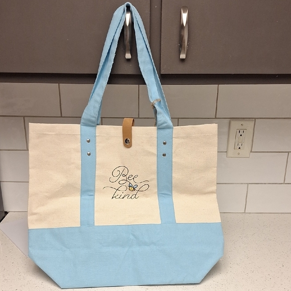 Handbags - Bee Kind Blue and Cream Tote Bag